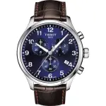 【TISSOT 天梭】韻馳系列 CHRONO XL三眼計時手錶-藍X咖啡/45MM 開學(T1166171604700)