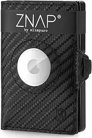 [slimpuro] ZNAP AIR Minimalist Wallet for Apple AirTag Wallet Men & Woman | Premium Leather Wallet with AirTag Holder | Slim Wallet for Men with AirTag Holder | Wallet AirTag Holder, Carbon, 12 Cards - AirTag,