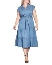 standards & practices Plus Size Tiered Denim Midi Dress