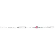 Sterling Silver 16cm ID Bracelet with Pink Enamel Heart Kids Charm