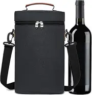 [Generic] Wine Travel Bag Tote,Insulated Tote Bag Wine 2 Bottle Cooler Bag | Wine Carrier with Handle Portable Carrying Case for BYOB, Women & Men