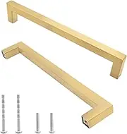 25 Pack Brushed Gold Cabinet Pulls Square Dresser Handles, 7-1/2 Inch / 192mm Hole to Hole Cabinet Handles Stainless Steel Cabinet Hardware, Kitchen Drawer Pulls for Cupboard Wardrobe Vanity