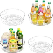 GUZON 4 Pack Lazy Susan Turntable for Cabinet, 10 Inch Lazy Susan Organizer with Handles and High Sides, Clear Rotating Organizer for Kitchen, Pantry, Dresser, Refrigerator, Bathroom, Table, Fridge