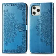 For iPhone 12 Pro Max Case, Halfway Mandala Folio PU Leather Case, Card Slots, Wallet, Lanyard, Blue