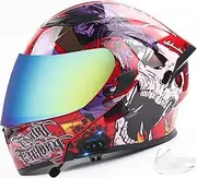 Bluetooth Modular Motorbike Helmet Integrated Motorcycle Helmet with Dual Visor Built-in Speaker Headset Mic for Adult Men Women Street Racing Motorcycle DOT/ECE Approved
