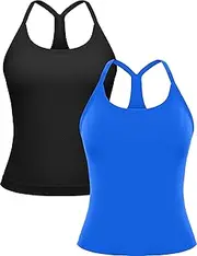 [MathCat] Workout Tank Tops for Women with Built in Bra, Sleeveless Gym Tops Seamless Racerback Athletic Yoga Shirts 2 Pack