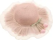 [MOBUTOFU] Adjustable Wide Brim Straw Hat for Breathable Beach Cap for Sun Protection for Beach Activities Fits Head Pink