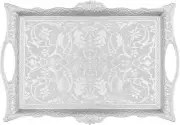 Ottoman Turkish Zamak Serving Tray 14.5X9.85 Inches With Handles In Silver