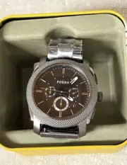 FOSSIL Machine FS4662 Chronograph Watch Smoke-Silver- Men Wristwatch NEW in Tin