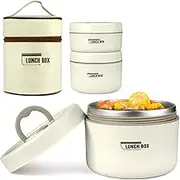 Keweis Thermal Lunch Box Bento Box Set, Portable Insulated Lunch Containers with Lunch Bag, Stackable Leakproof Stainless Steel Food Container for Kids Teens Adults, Set of 2 Bento Lunch Boxes, 34 Oz