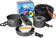 Camping Cookware Set Pot Frying Pan Non-Stick Lightweight Stackable Storage Bag Suitable for 2-3 Person U Ils Black
