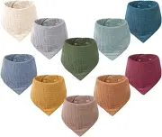 Baby Bandana Drool Bibs for Boys Girls,10 Pack Dribble Bibs Solid Color Set,S...