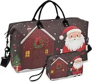 [ZRYSMY] Santa Christmas Snow Duffel Bag for Traveling, Travel Bag Gym Bag, with Multiple Interior Pockets Shoulder Weekender Bag for Women Men with Toiletry Bag 20.5L x 1.9W x 13.8H, Multi-Colored, one