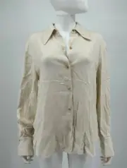 Vince Top Blouse Button Front Beige Cream Women Sz L NEW NWT N155