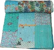 Patchwork Kantha Quilt, Cotton with Silk Vintage Kantha Gudri,Decorative Hand Stitch Bedspread, Throw Blanket Size (Double 90" x 108")