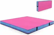 Costway Folding Gymnastic Mat, 1.2m x 1.2m x 10cm Thick Bi-folding Gymnastics Tumbling Mat with PU Leather Cover & Carrying Handles, Home Exercise Mat for Yoga Stretching, Pilates, Core Workouts
