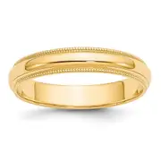 Solid 14K Yellow Gold 4mm Milgrain Half-Round Wedding Men's/Women's Wedding Band Ring Size 4.5