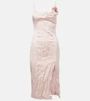 [Blumarine] Blumarine Floral-appliqué satin midi dress AU 8 pink