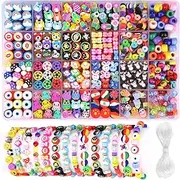 1000PCS Polymer Clay Beads Bracelet Making kit, 24 Style Cute Fun Beads Flower Animal Rainbow Eye Charms for Jewelry Necklace Earring Making DIY Accessories for Women Girls