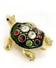 KEREN KOPAL Multicolor Shell Turtle Trinket Box Crystals Gold Plated NEW