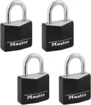 Master Lock 131QAU 30mm Solid Aluminium Padlock 4 Pack Black & Silver