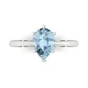 2 Pear shape Real Aquamarine Wedding Bridal Promise Designer Ring 14k White Gold