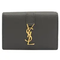 在飛比找ETMall東森購物網優惠-YSL 620287 金屬LOGO素面牛皮三折式短夾.深灰