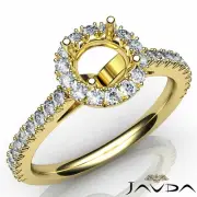 Round French Cut Pave Set Semi Mount Diamond Engagement Ring 14k Yellow Gold 1Ct