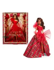 [Barbie] 2024 Holiday Fashion Doll, Light Brown Hair with Plaid Gown