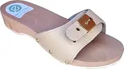 [EKO FIT] Wood: Women's Wooden Clogs with Padded Leather Upper - Classic Italian Clog for Home or Beach - Craftsmanship Made in Italy