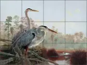 Ceramic Tile Mural Backsplash Binks Heron Egret Wildlife Art REB011