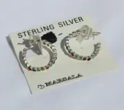 Marsala Sterling Silver Multi-Colored Crystal Open Hoop Pierced Earrings NEW