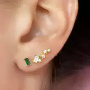 Ear Climber Stud earrings Gold Pearl Baguette Zirconia crawler stardust helix