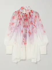 [Zimmermann] Zimmermann - Crush Pleated Floral-print Crepon Blouse - Pink - 00 00 Pink