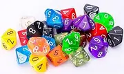 25 Count Assorted Pack of 10 Sided Dice - Multi Colored Assortment of D10 Polyhedral Dice