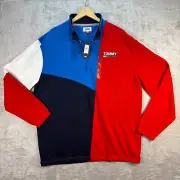 Tommy Jeans Color Block 1/4 Zip Pullover Sweatshirt Mens Sz XXL NWT Retro