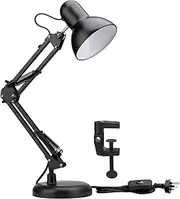 [ZeroPlusOne] Swing Arm Desk Lamp, E27 Bulb Socket, Flexible Clamp on Table Lamps, Black Painted Classical Bedside Lamp for Reading, Working, Studying (AU Plug)