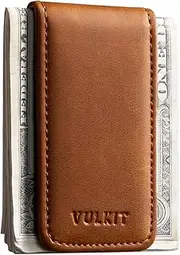 [VULKIT] Slim Magnetic Money Clip Leather Credit Business Card Holder Bills Holder, Strong Magnet Holds 15 x Folded Bank Notes, Brown, One Size, Minimalist