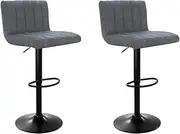 Artiss Bar Stools Stool Set of 2 Adjustable Kitchen Swivel Counter Barstools Dining Chair Gas Lift Vintage Grey in 68-81cm Seat Height Floor for Home Bar Dining Room Cafe Outdoor Indoor