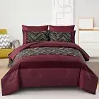 Comforter Set Size 7 Pieces Red and Black Stripe Bed in a Bag King Burgundy