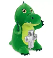 DolliBu Standing Alligator Stuffed Animal with Silver Cross Plush - 10 Inches