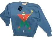 RARE Vintage 90s Pringle Nick Faldo Sweater Jumper Mens XL Blue Golf 100% Cotton