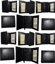 Lot of 12 New Black Trifold Leather Men’s wallet 9 cardspace billfold ID wallet