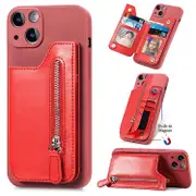 For iPhone 14 Plus Zipper Wallet Leather Back Shockproof Phone Case