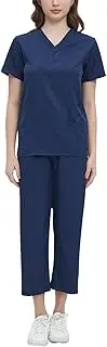 [yuksok] Women Scrubs Set Scrubs Top and Pants Short Sleeved Work Clothes Workwear Nurse Scrubs Nurse Uniform Set for SPA Beauty Salon