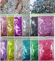 12 Colors Hexagon Chunky Glitter Crafts Sequins Holographic Gold Silver Black Mylar Pink Sparkles Nail Art Flakes for Resin/Makeup/Nail Tips