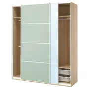 PAX / MEHAMN/AULI wardrobe with sliding doors, white stained oak effect double sided/light green mirror glass, 200x66x236 cm
