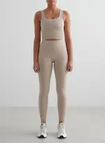 [AIM'N AU] Beige Melange Ribbed Seamless Tights & Bralette Set