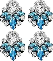uxcell 4Pcs Handmade Beaded Patches, Glass Crystal Rhinestone Appliques Vintage Sew on Beaded Patch for Clothing DIY Sewing Accessories, Light Blue