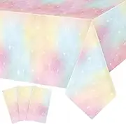 ACEmedia 3 Pieces Pastel Rainbow Tablecloths Birthday Party Decoration Rectangle Plastic Disposable Table Cover Waterproof Boho Rainbow Table Cloths Girls Baby Shower Unicorn Party Supplies